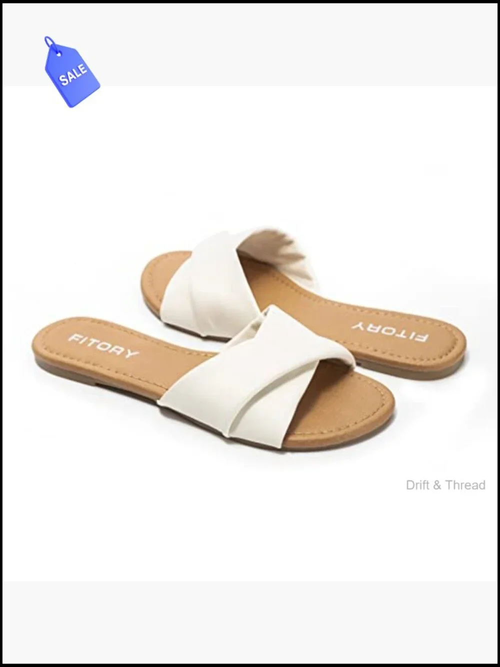 Faux Leather Slide Sandals - Soft Cushioned Insole - Slip On Flats